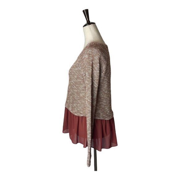 Ya Los Angeles Burgundy Knit Metallic Gold Thread And Ruffled Hem Blouse M - Picture 3 of 6